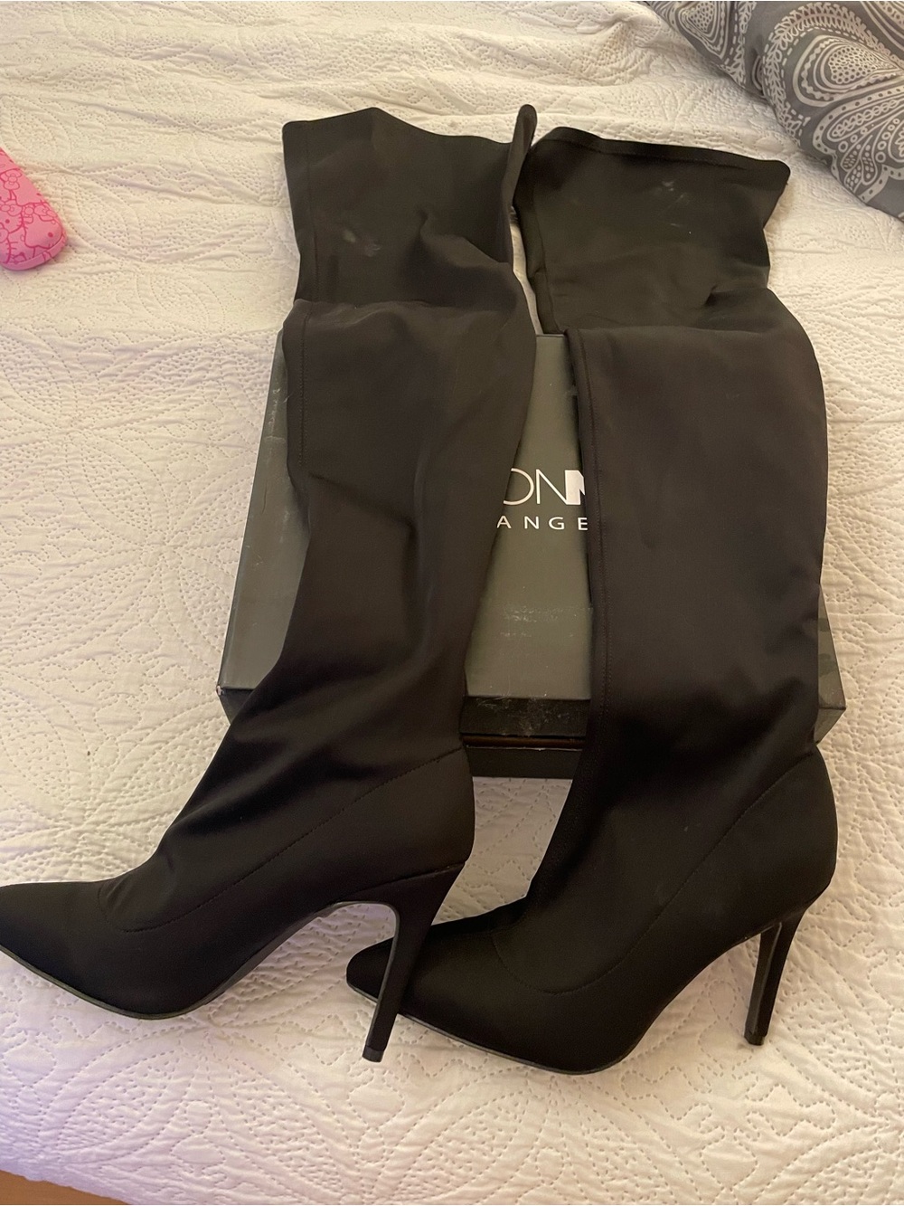 Fashion Nova Black Over-the-Knee Stretch Stiletto Boots